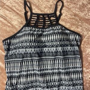 Free Country Black and Gray Geometric Tankini Swim Top
